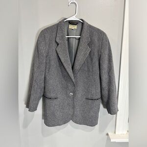 Vintage LL Bean Wool Cashmere Womens Gray Blazer Jacket 10P Business Casual